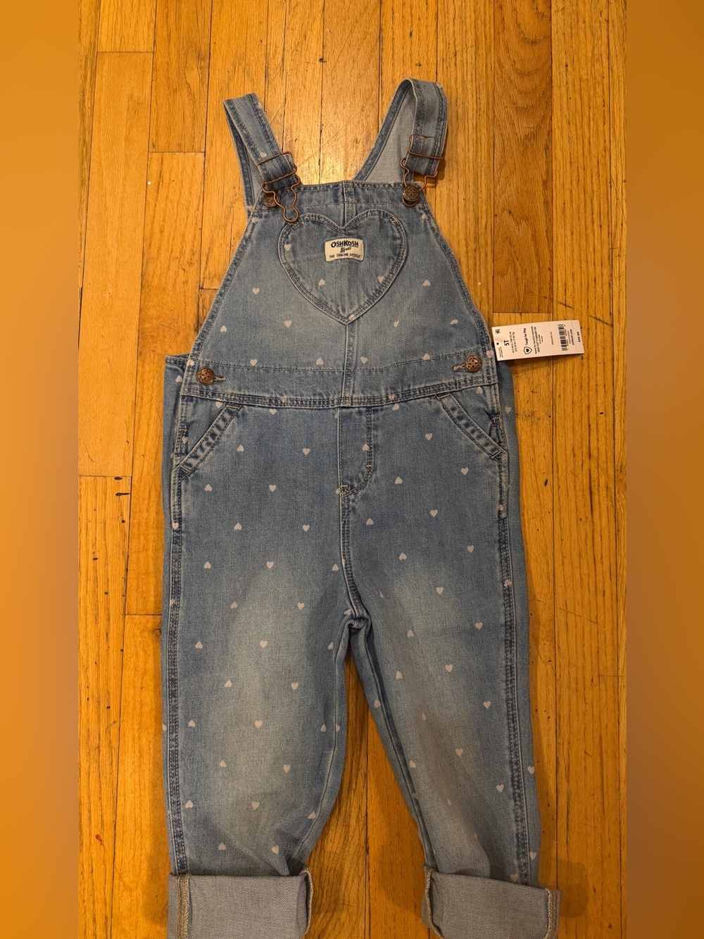 OshKosh B'gosh Denim Overalls with Tiny White Hearts
